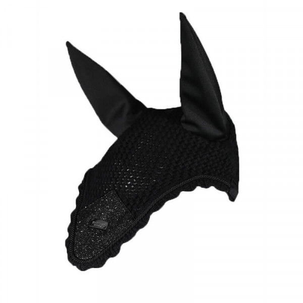 Equestrian Stockholm Fly Bonnet All Black Glimmer, Fly Cap, Fly Ears