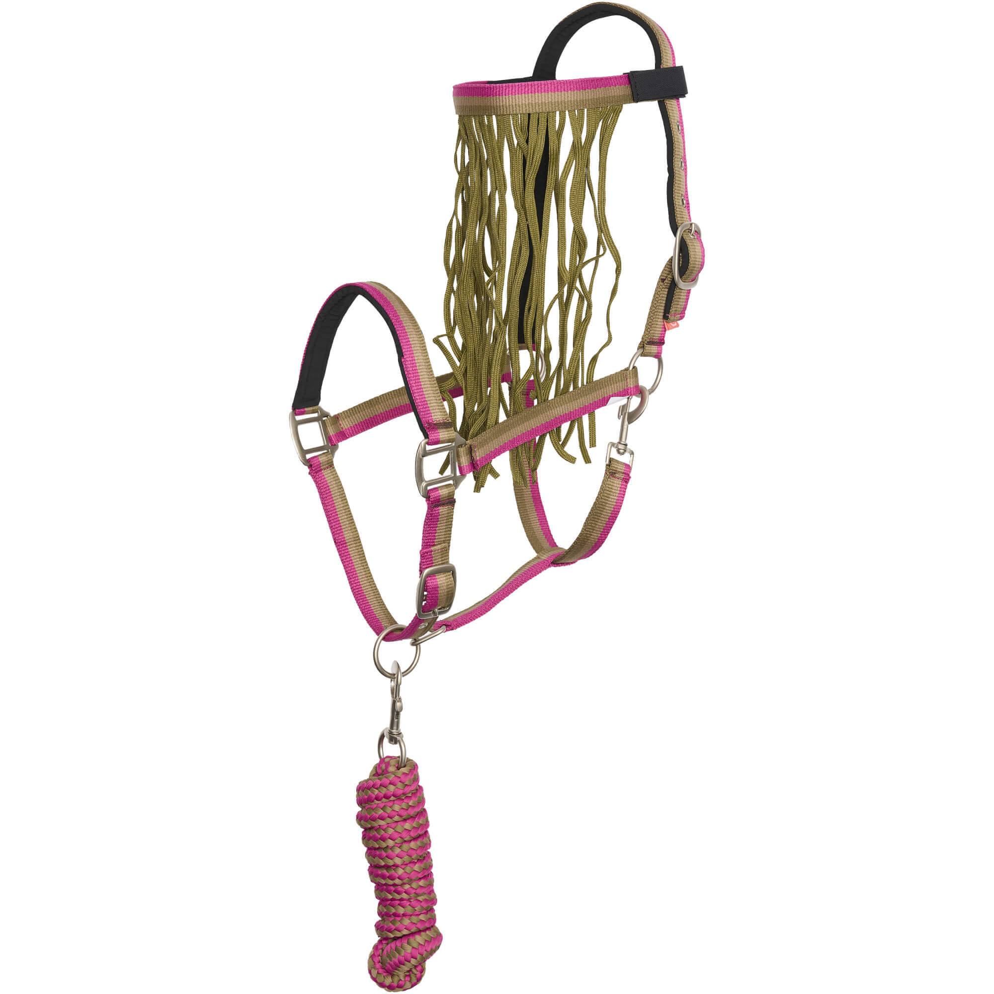 Imperial Riding Halfter Set IRH, Nylonhalfter mit Anbindestrick und Fliegenfransen, mit Führstr