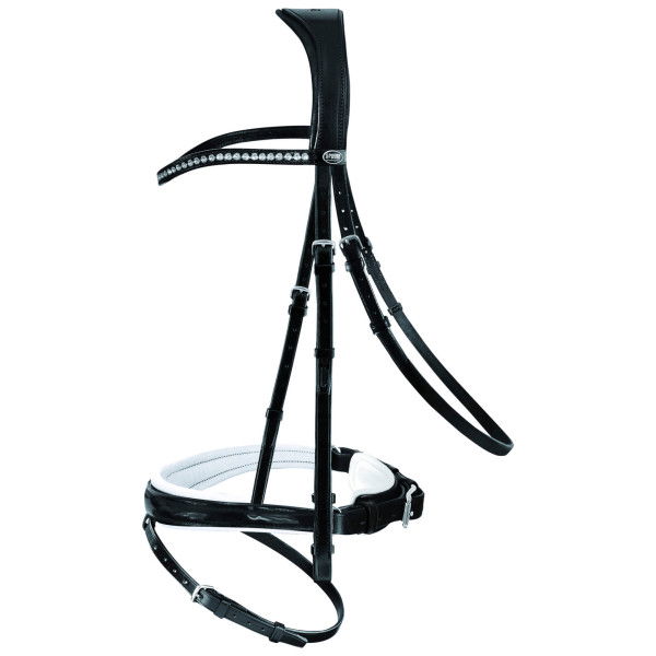 Passier Bridle Atlas, Cavesson Special with anatomical Noseband, patent leather, white lined, without Reins