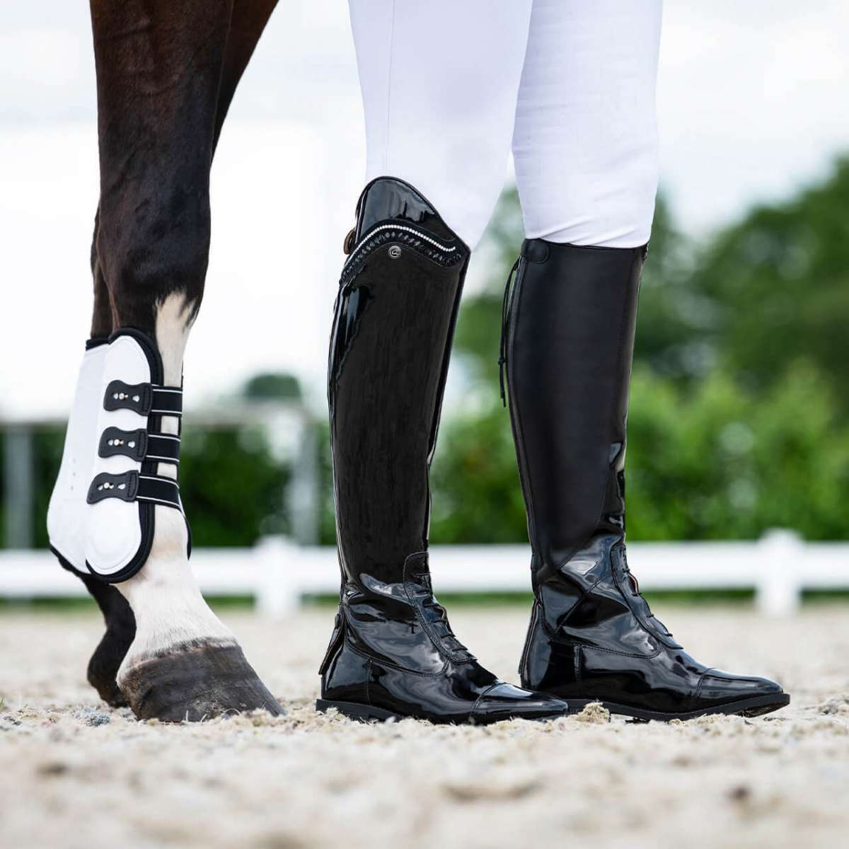 QHP Women's Patent Leather Riding Boots Lamira | FUNDIS Equestrian