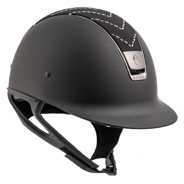 Samshield Riding Helmet Classic SM, Alcantara Chevron Holographic Top, Trim + Blazon Blk Chrm, 5 Sw Holo