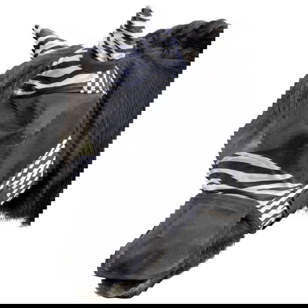 HKM Fliegenmaske Zebra Shetty, abnehmbarer Nüsternschutz, mit Ohren, Fliegenschutzmaske