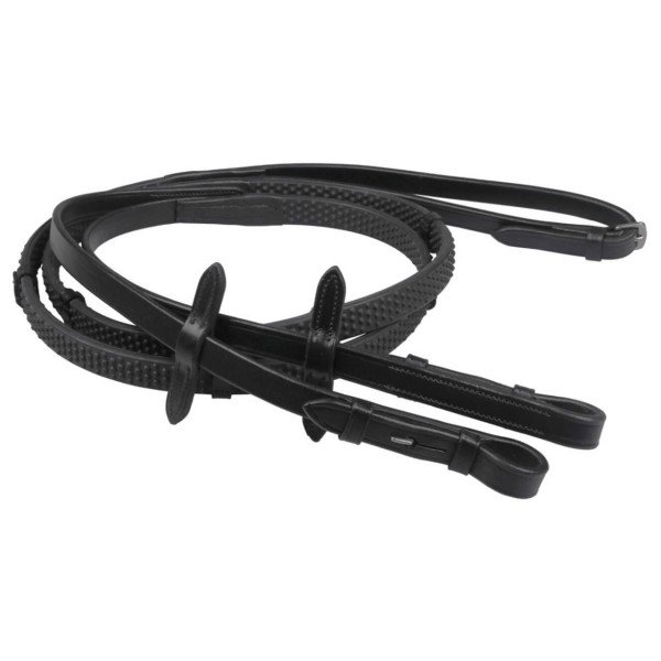 QHP Rubber Reins, with Leather Bars
