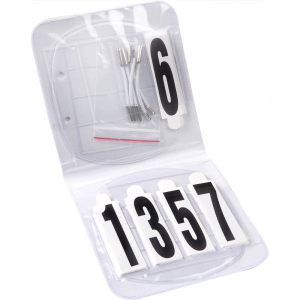 Waldhausen Start Number Set, 4-Digit, oval, with Rubber and Safety Pins