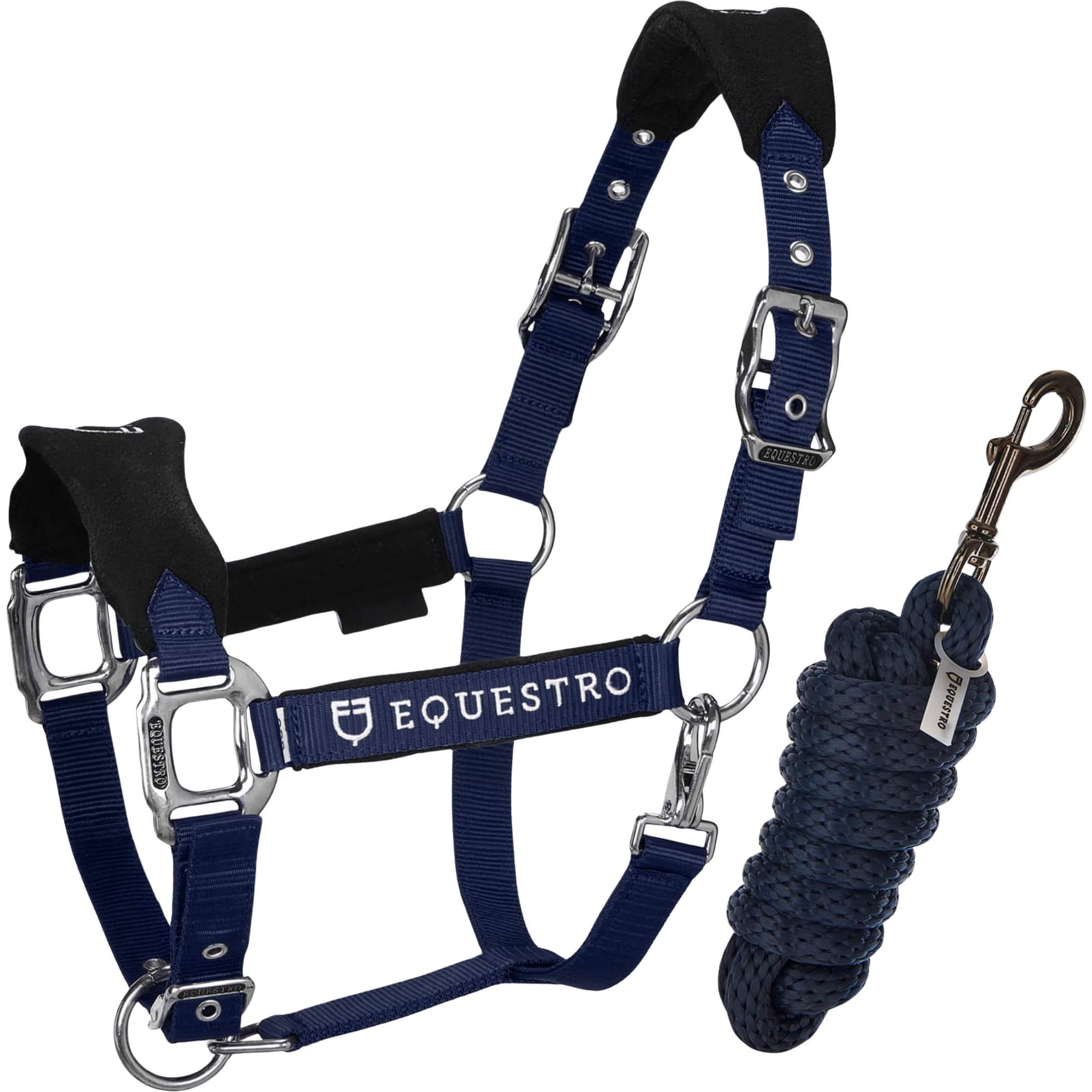 Equestro Halfter Set, Nylonhalfter mit Fleece, mit Führstrick