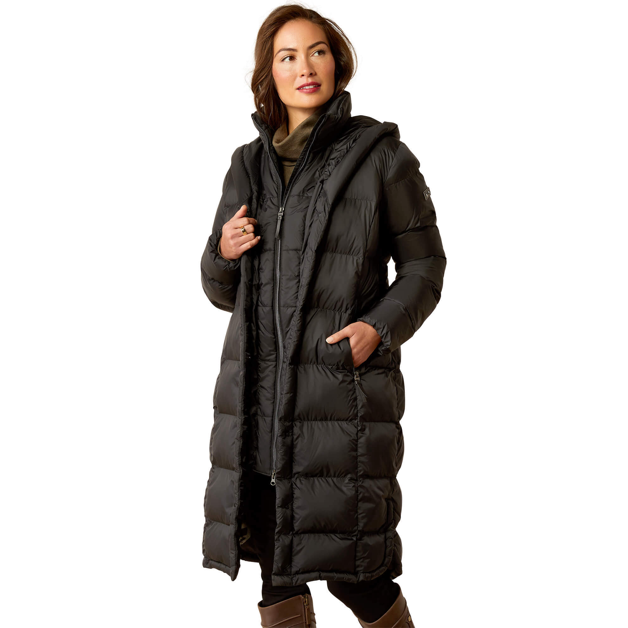 Black long puffa coat online