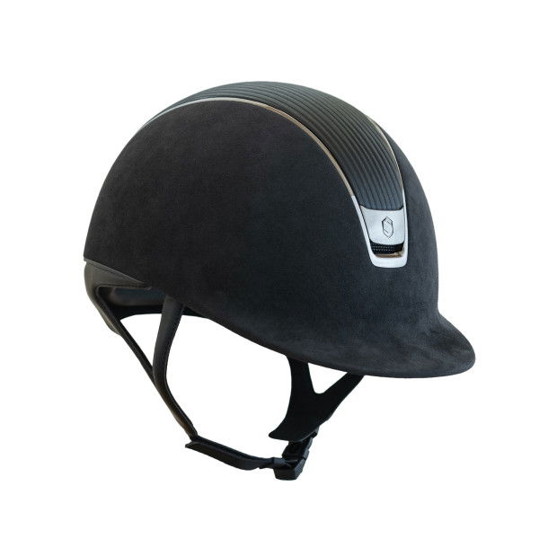 Samshield Riding Helmet Classic 2.0 Premium Alcantara Black, Top Leather, Trim + Blazon Black Chrome