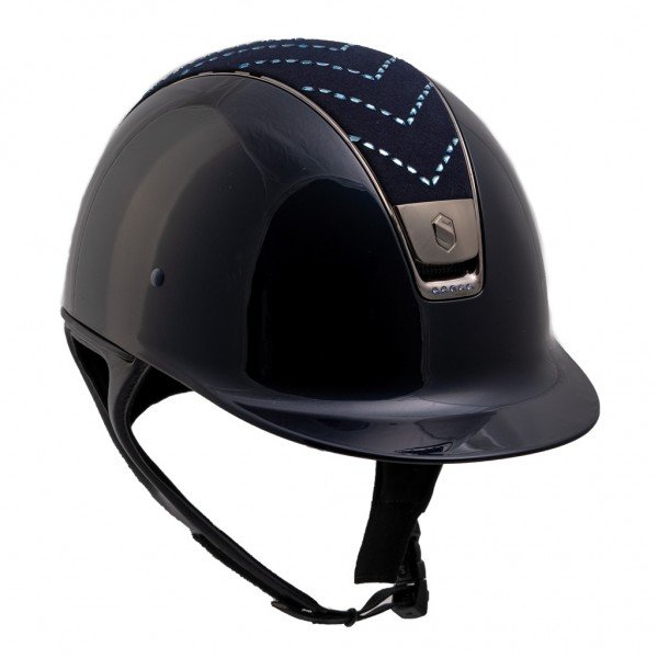 Samshield Riding Helmet Classic Shadow Glossy, Alcantara Chevron Top, Trim + Blason Blk Chr, 5 Sw Blue