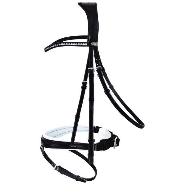 Passier Bridle Atlas, Cavesson Special with anatomical Noseband, patent leather, white lined, without Reins