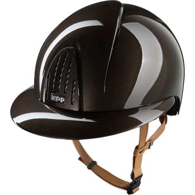 KEP Riding Helmet Smart NOVA Metal Polish with Polo-Visor with Beige Chinstrap