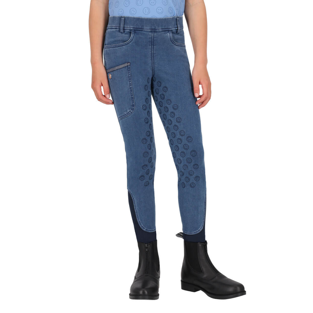 QHP Reitleggings Mädchen Rosalynn Junior Denim FS26, Vollbesatz, Full-Grip