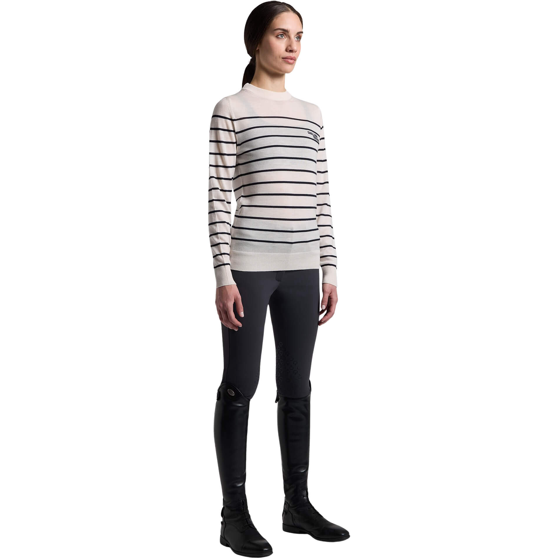 Cavalleria Toscana Pullover Damen CT Stripe Jacquard Merinos Crew Neck FS26, Merinowolle