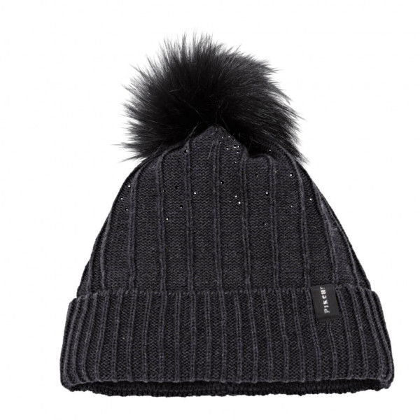 Pikeur Women's Hat With Rhinestones and Faux Fur Bobble FW22, Knitted Cap