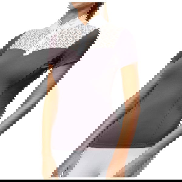 Equestrian Stockholm Turniershirt Damen Crystal Champion Top White Dark Violet, kurzarm