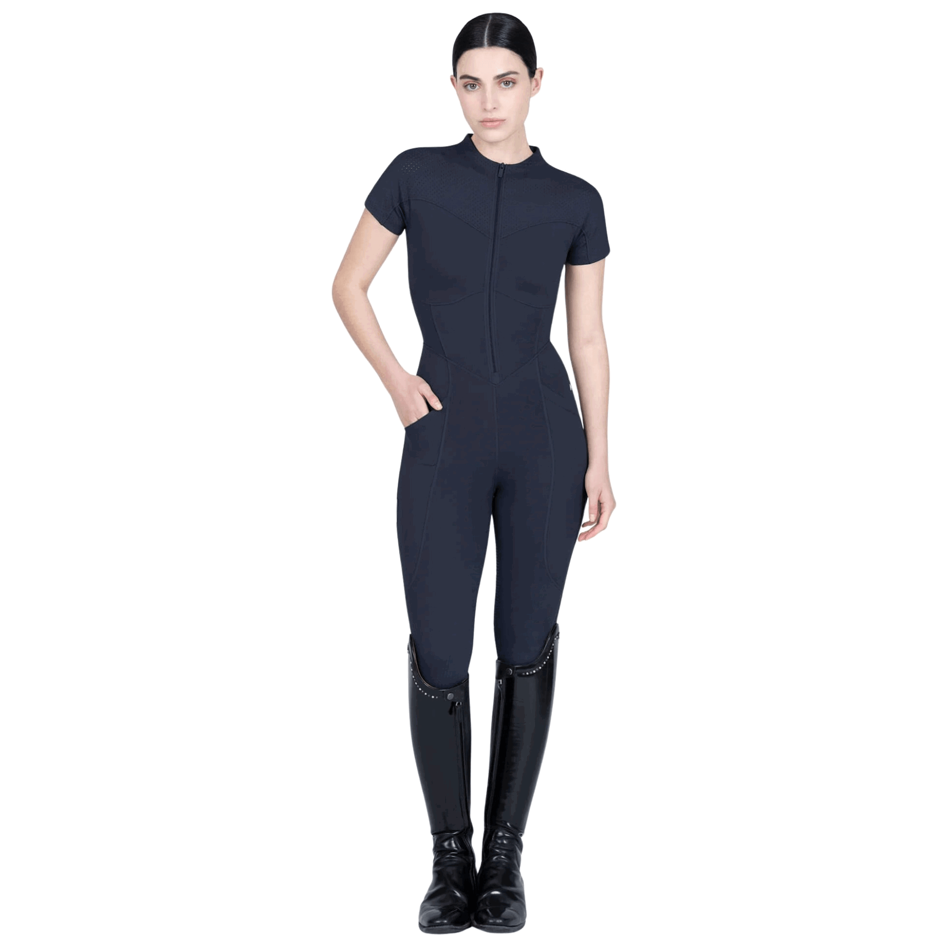 Maximilian Equestrian Jumpsuit Damen Air-Tech, Reitjumpsuit, Vollbesatz, Full-Grip, kurzarm