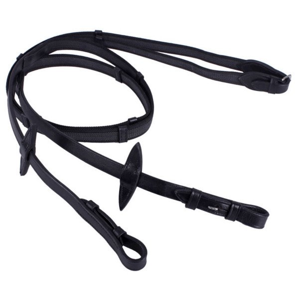 QHP Anti-Slip Reins, Rubber Reins, with Leather Stoppers