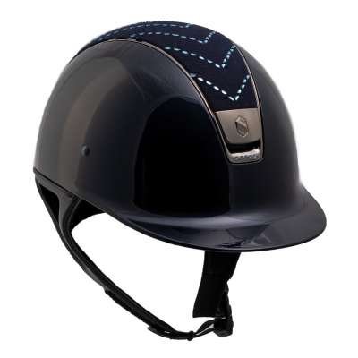 Samshield Riding Helmet Classic Shadowglossy, Alcantara Chevron Top, Trim + Blason Blk Chr, 5 Sw Blue