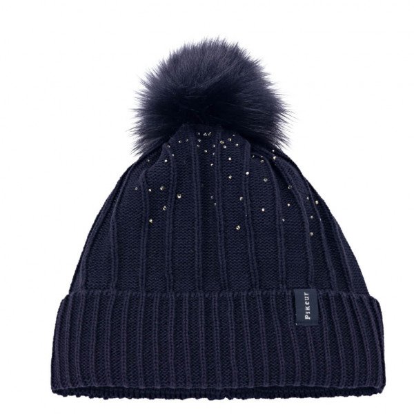 Pikeur Women's Hat With Rhinestones and Faux Fur Bobble FW22, Knitted Cap