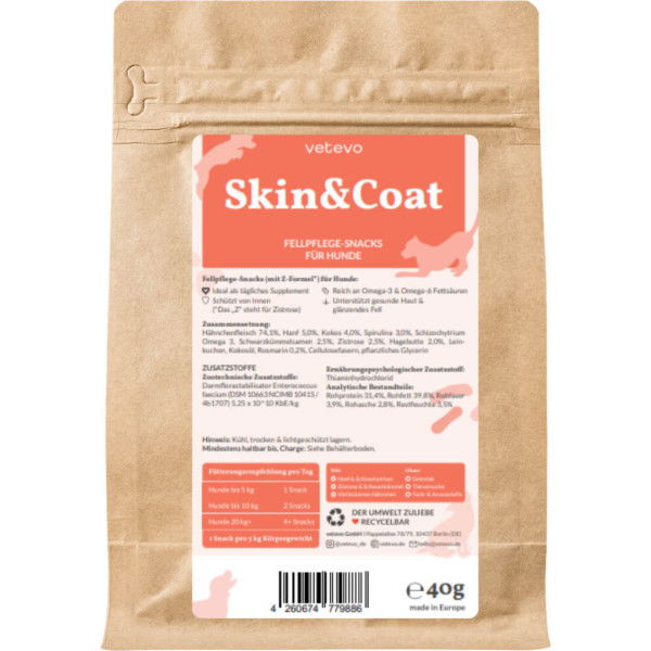 Vetevo Hundeleckerli Skin & Coat Bites, Fellpflege-Snacks