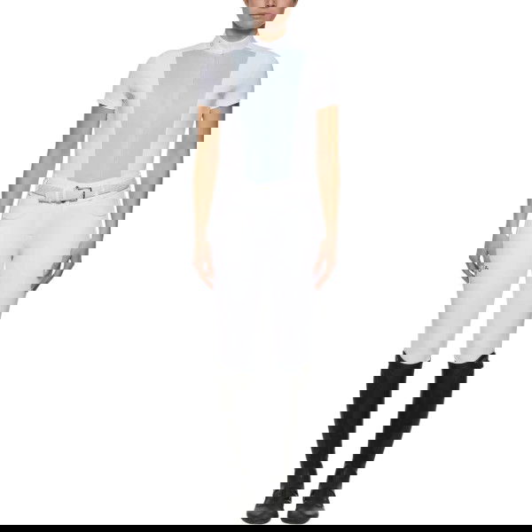 Cavalleria Toscana Women's Competition Shirt Stretch Poplin Bib Mirco Perforated, short-sleeved