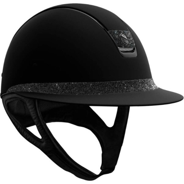 Samshield Riding Helmet MS SM,FB+Blazon Crystl Fabric Blk,Trim Black Chrome,with Dressage Chin Strap