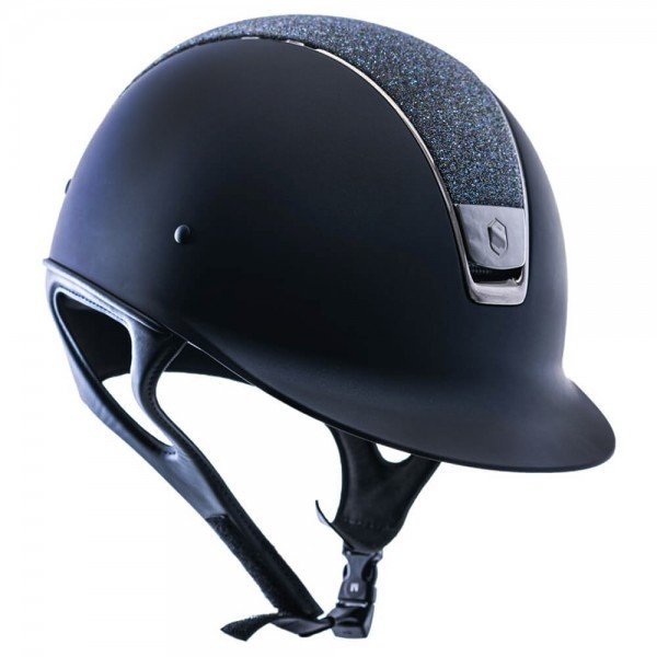 Samshield Riding Helmet Classic SM, Top Crystal Fabric Sw Paradise Shine, Trim+Blazon black chrome