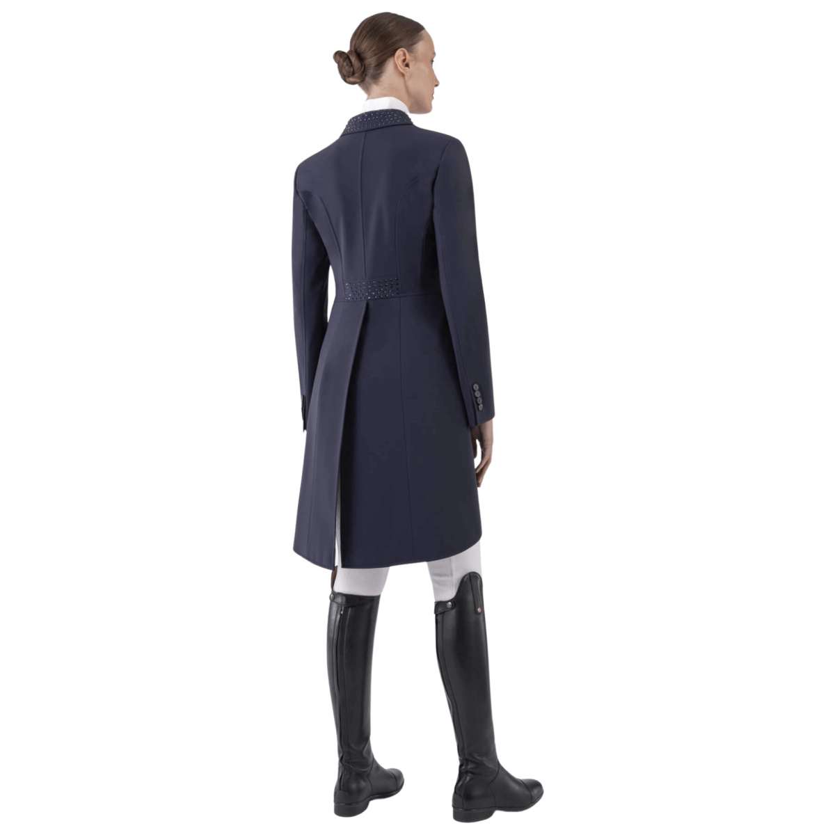 リノ(CLUÉL Collaboration) CHAMBRAY COAT Wool Coat Made in USA Asymmetric Front in Slate Blue