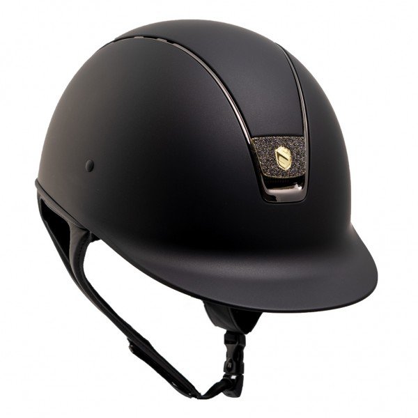 Samshield Riding Helmet Classic Shadowmatt, Trim black chrome, Blazon Gold Crystal Fabric