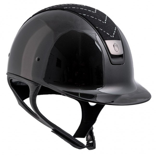 Samshield Riding Helmet Classic Shadow Glossy, Alcantara Chevron Hematite Top, Trim Matte, Blason Blk Chrm