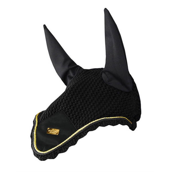 Equestrian Stockholm Fly Cap Black Gold, Fly Bonnet, Fly Ears